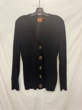 Tory Burch Black Button-Front Logo Cardigan